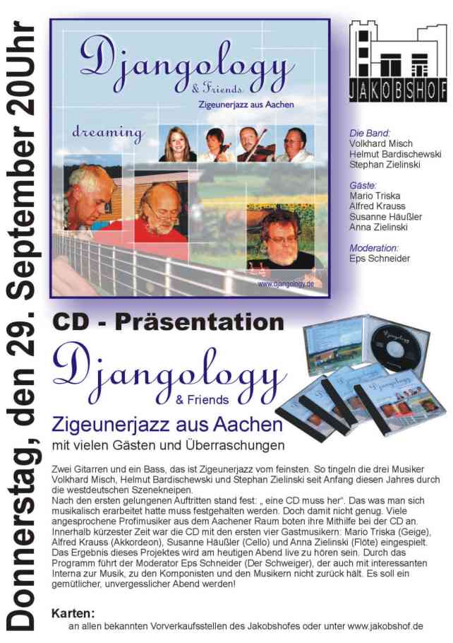 Plakat zur CD-Präsentation von Djangology